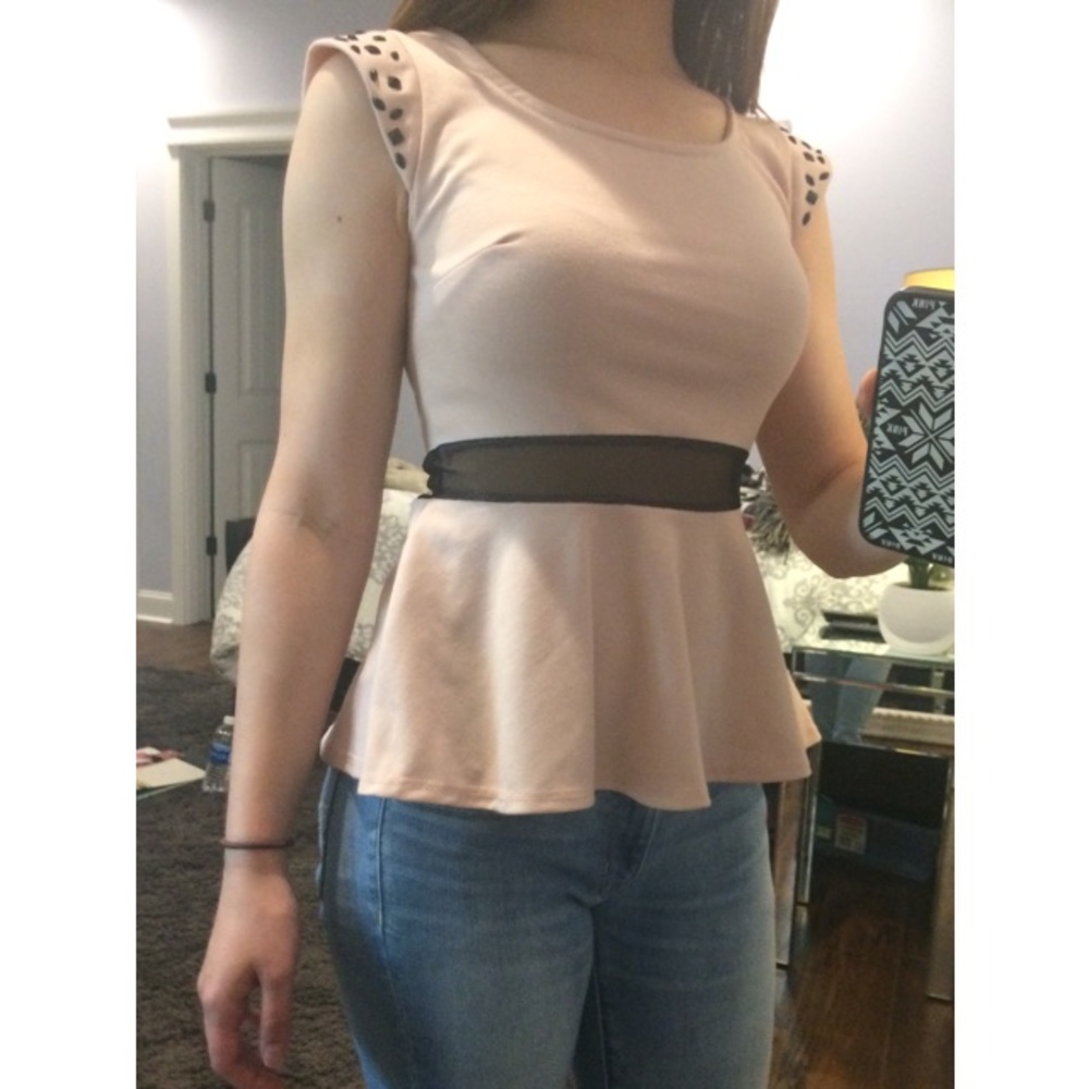 Blush Peplum Top with Mesh Waist